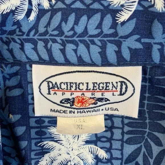 Pacific Legend Hawaiian Short Sleeve Button Down Shirt XL Blue White Palm Trees - Picture 15 of 16